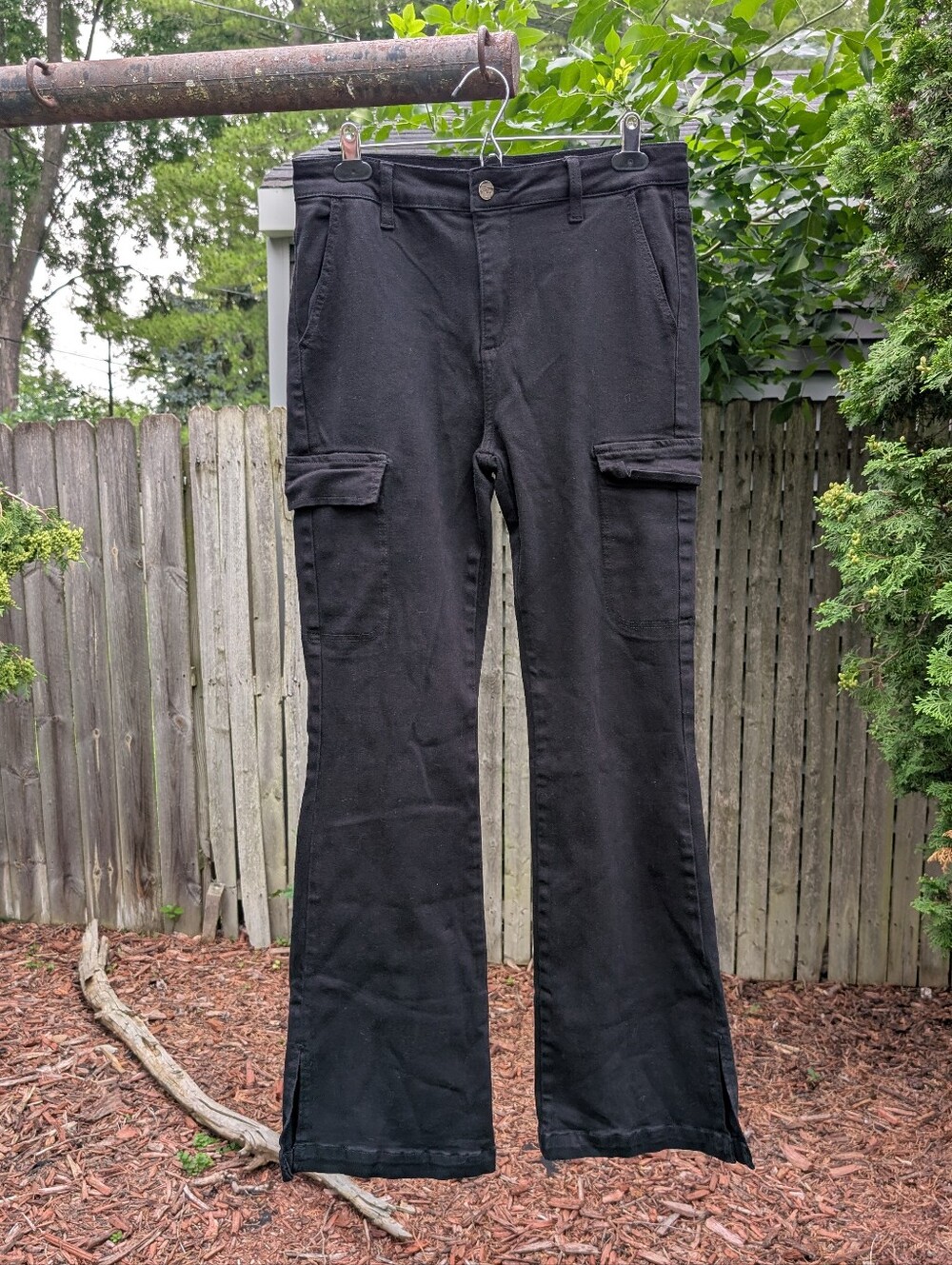 RISEN High Rise Side Slit Cargo Bootcut Jeans Black Size 9/29